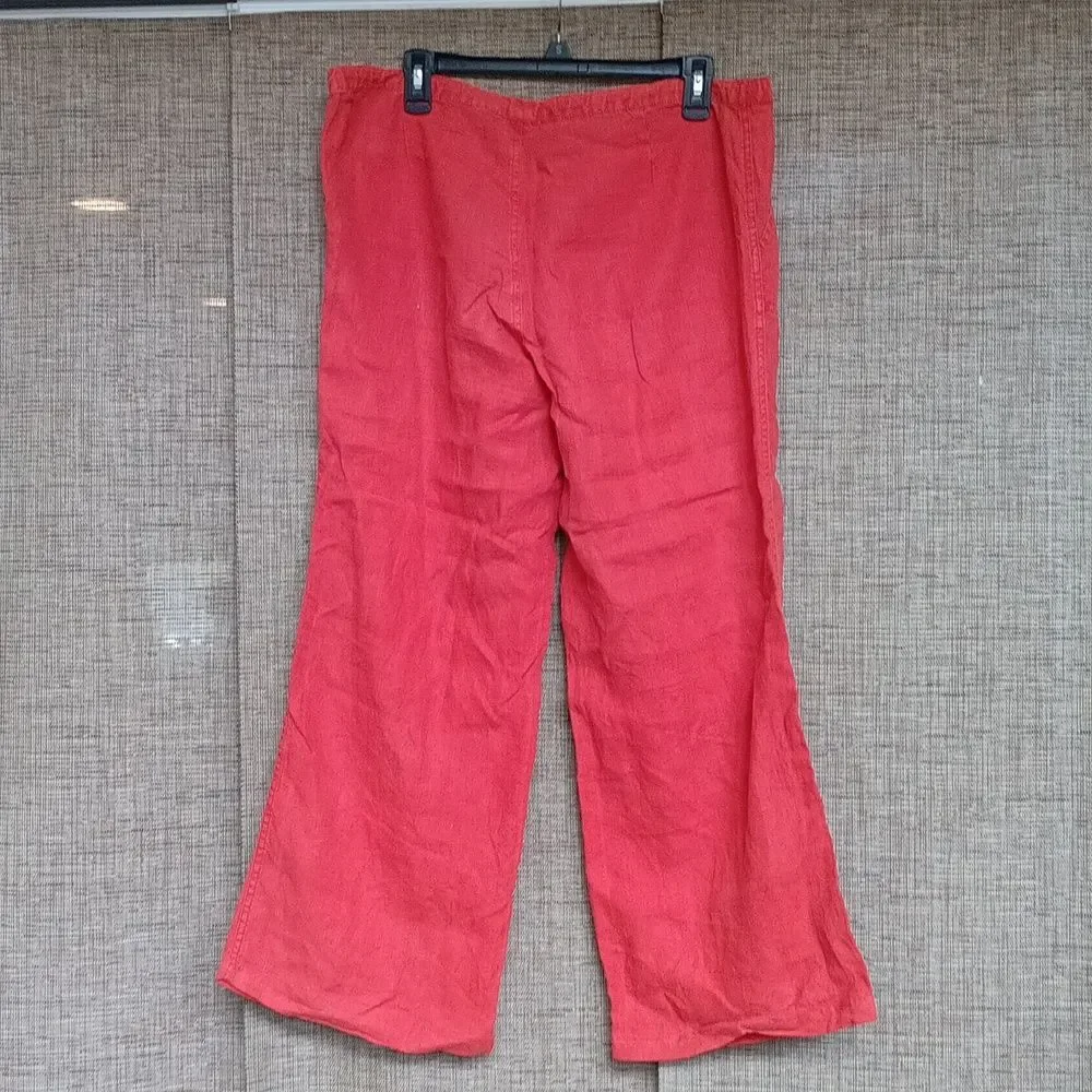 Linen Pants Wide Leg Color Brick Red